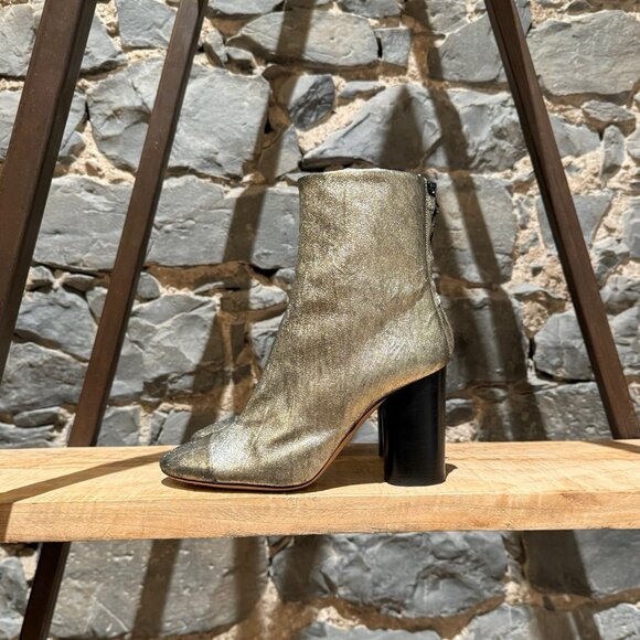 Isabel Marant Garrett Metallic Gold Heeled Accent Booties - Picture 6 of 11